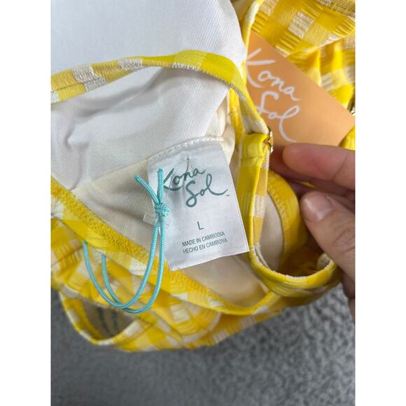 Kona Sol Two Piece Swimsuit Womens Large Yellow Checkered Plaid Bikini NWT - Picture 13 of 15